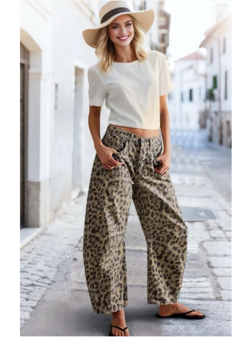 Y2K Leopard Print Seam Detail Mid Rise Barrel Leg Pants XL FLAMINGALS